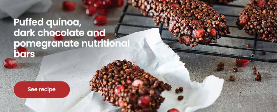 title="puffed quinoa dark chocolate and pomegranate nutritional_bars"