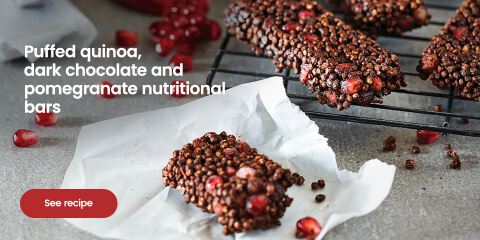 title="puffed quinoa dark chocolate and pomegranate nutritional_bars"